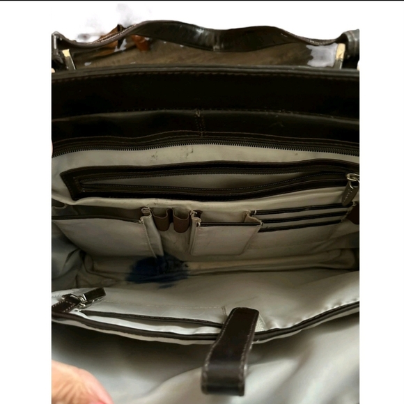 Franklin Covey Black Leather Work Laptop Bag Organizer Briefcase Shoulder Tote - Picture 5 of 11